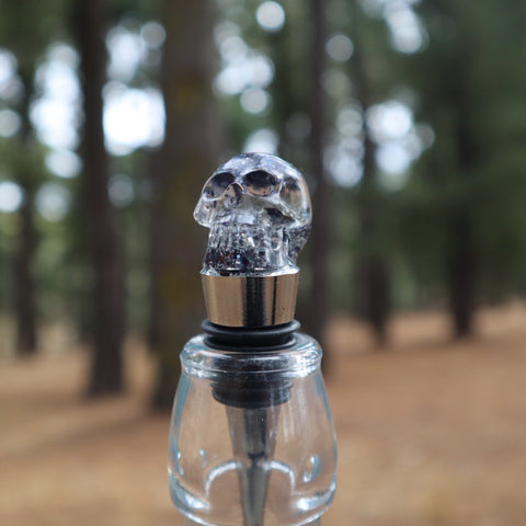 Resin Skull Bottle Stopper - black glitter