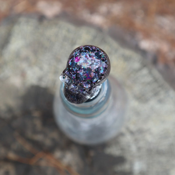 Resin Skull Bottle Stopper - black glitter