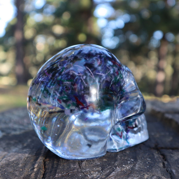 Resin Skull - handmade with cotton + glitter