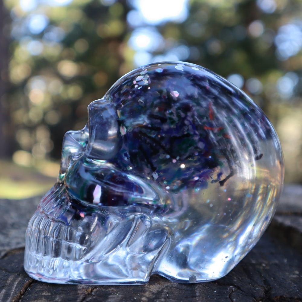 Resin Skull - handmade with cotton + glitter