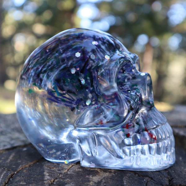 Resin Skull - handmade with cotton + glitter