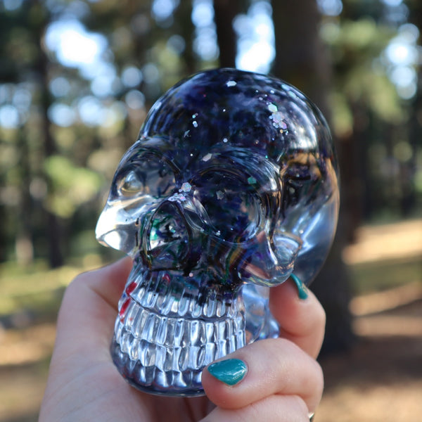 Resin Skull - handmade with cotton + glitter