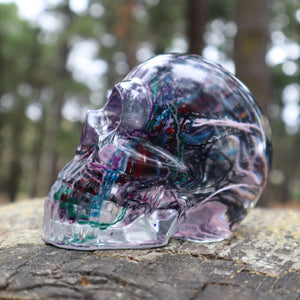 Resin Skull - handmade with cotton + purple glitter