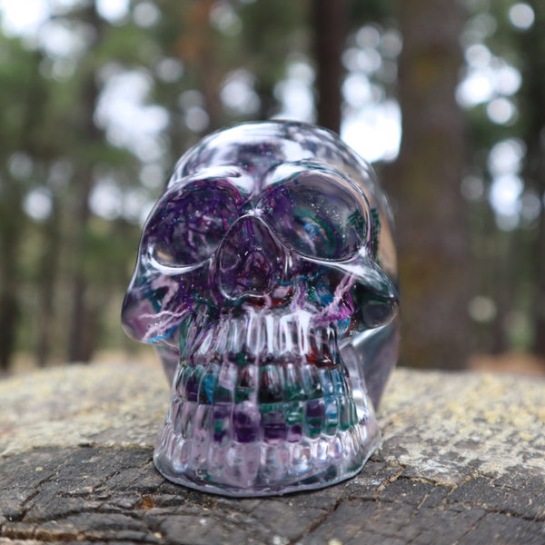 Resin Skull - handmade with cotton + purple glitter