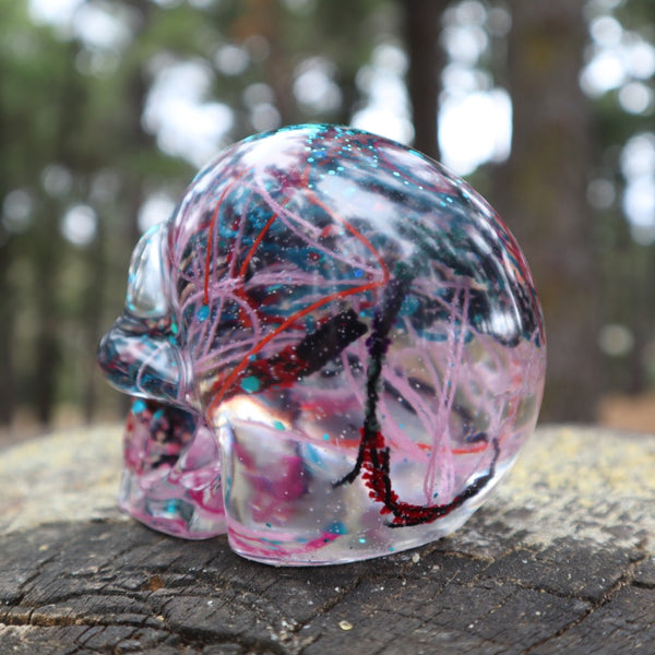 Resin Skull - handmade with cotton + turquoise glitter