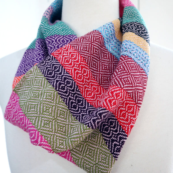 Handwoven cotton scarf in various bright coloured stripes