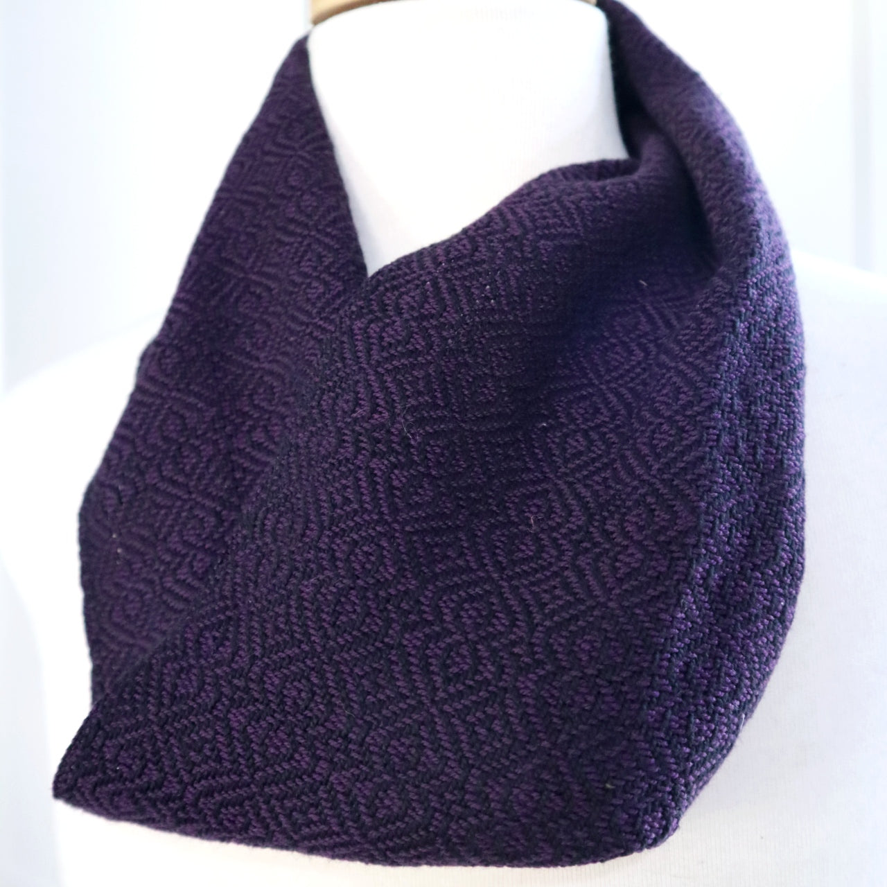 Handwoven short infinity scarf in dark plum and black cotton