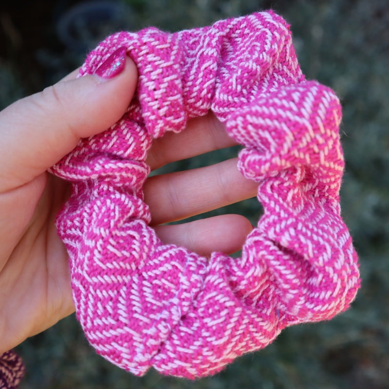 Handwoven Hair Scrunchie - Hot Pink Fruit Tingles