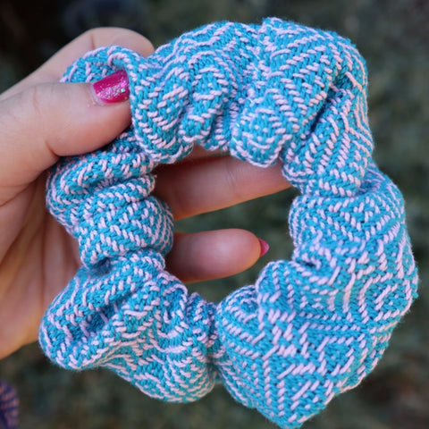 Handwoven Hair Scrunchie - Turquoise Fruit Tingles