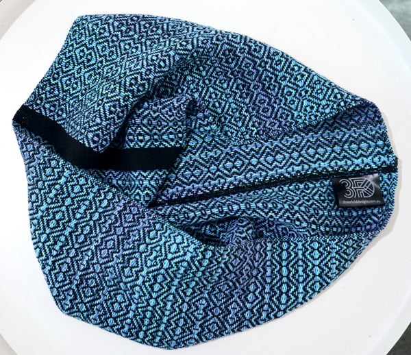 handwoven infinity short scarf in space-dyed blues and aquas and black