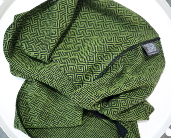 Handwoven cotton loop scarf in olive green and black