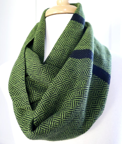 Handwoven cotton scarf in olive green and black