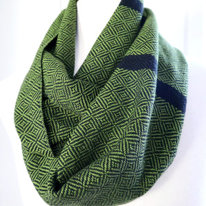Handwoven cotton scarf in olive green and black