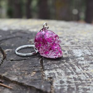 Resin Skull Keyring / Bag Charm - pink glitter