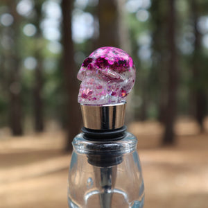 Resin Skull Bottle Stopper - hot pink glitter