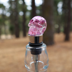 Resin Skull Bottle Stopper - light pink glitter