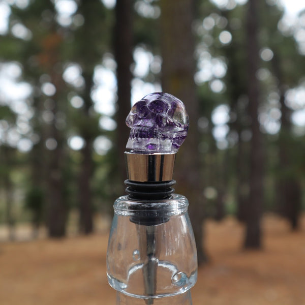 Resin Skull Bottle Stopper - purple glitter