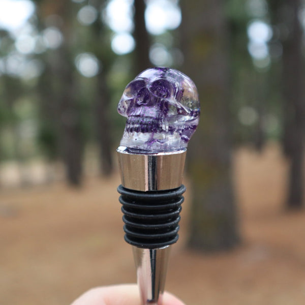 Resin Skull Bottle Stopper - purple glitter