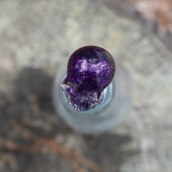 Resin Skull Bottle Stopper - purple glitter