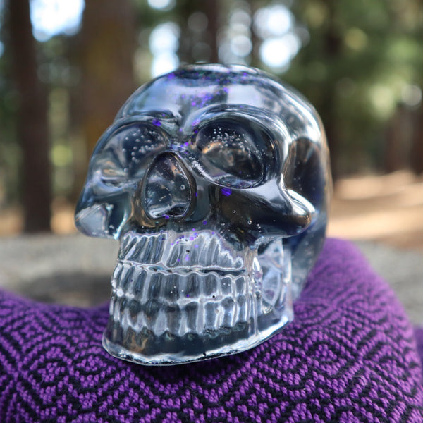 Resin X-Ray Skull - handmade with x-ray film and purple glitter