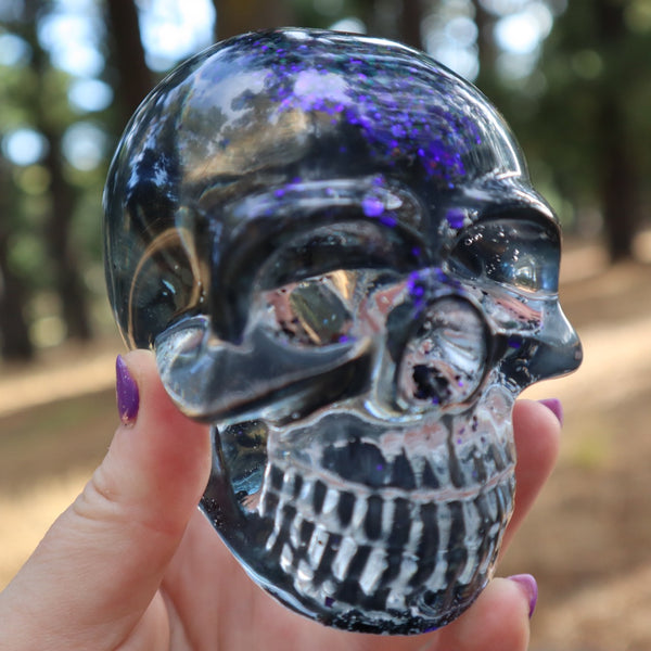 Resin X-Ray Skull - handmade with x-ray film and purple glitter