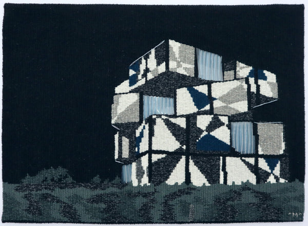 hand woven tapestry original artwork of the The Cube at d'Arenberg Winery in McLaren Vale, woven in a gothic style