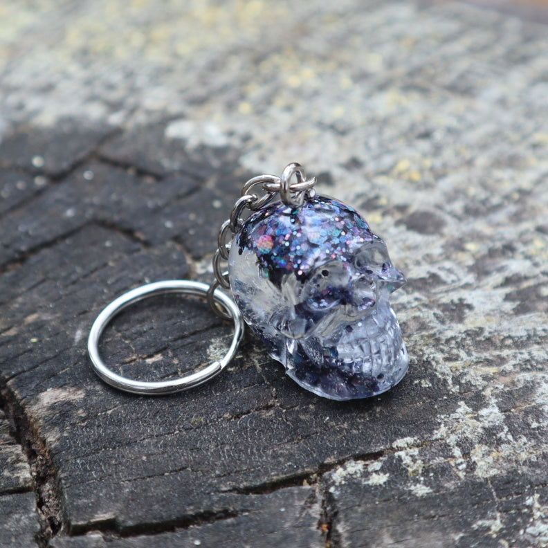 Resin Skull Keyring / Bag Charm - chunky black glitter