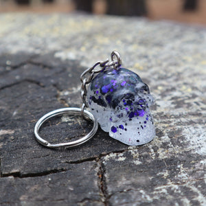 Resin Skull Keyring / Bag Charm - chunky purple glitter