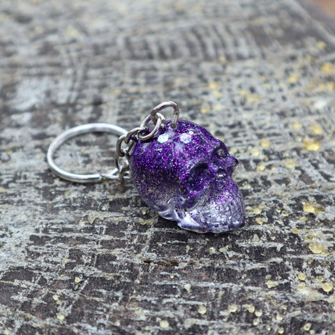 Resin Skull Keyring / Bag Charm - purple glitter