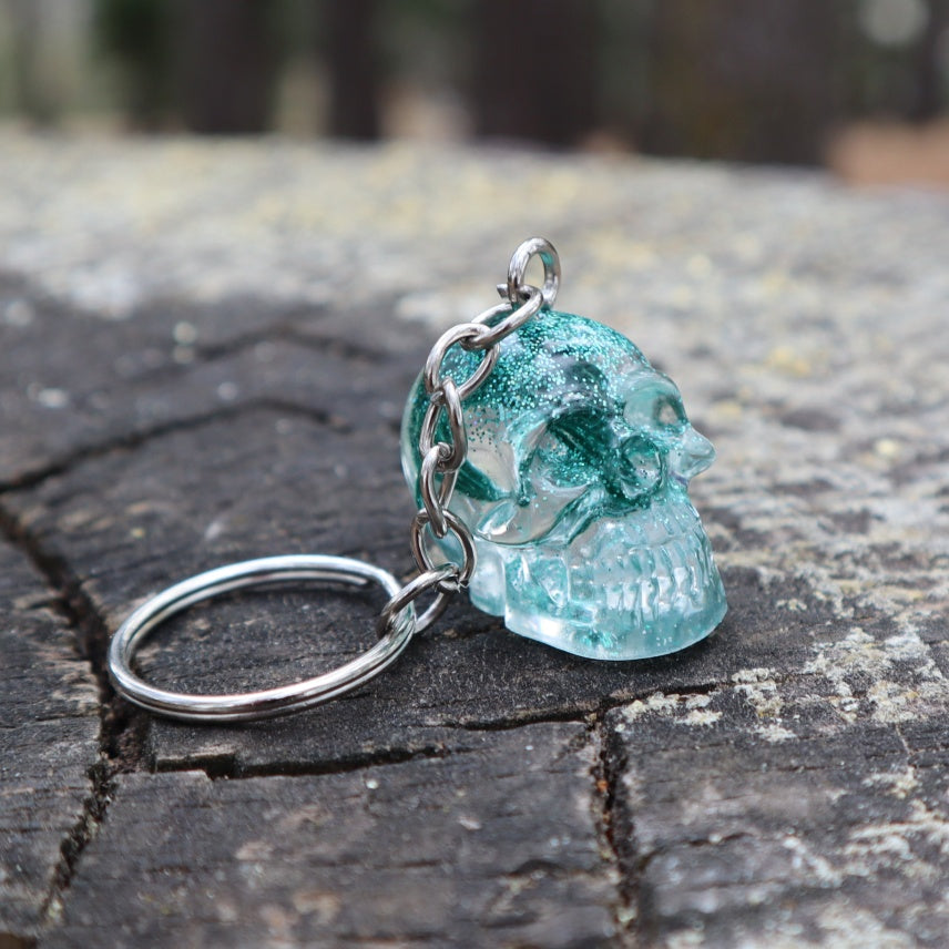 Resin Skull Keyring / Bag Charm - green glitter